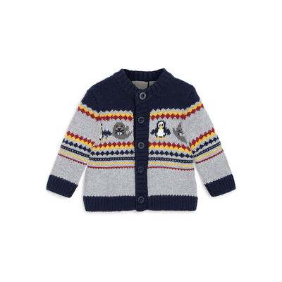 Boys Light Grey Printed Cardigan